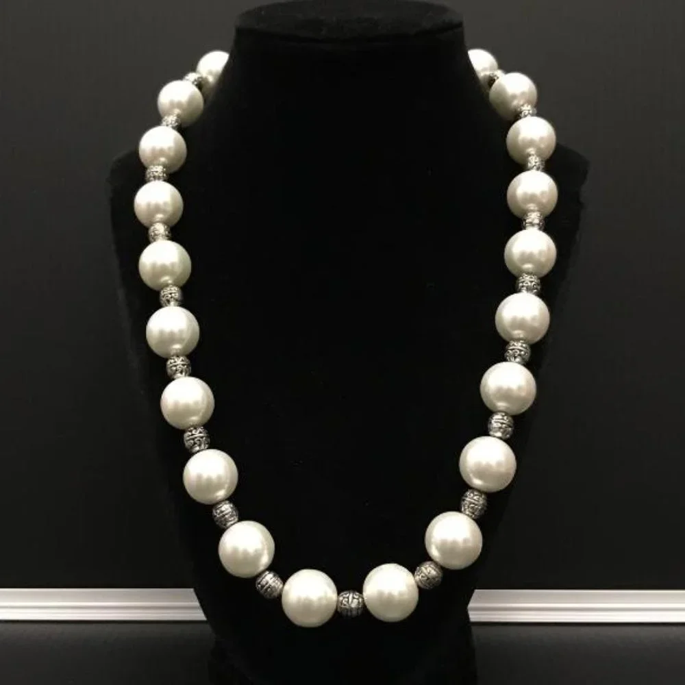 Faux Pearl & Silver-Tone Bead Necklace - Picture 2 of 6
